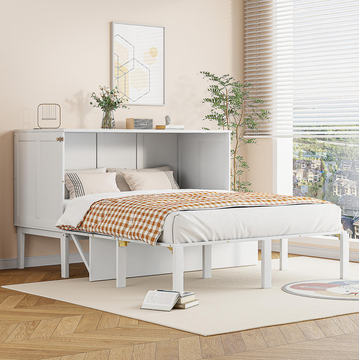 KLAPPBETT 140/200 cm vertikal in Weiß – platzsparend mit Stauraum - Weiß, Holz (140/200cm) - BEAOK
