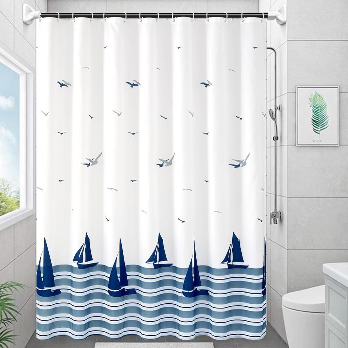 DUSCHVORHANG Ozean Polyester schimmelresistent wasserdicht waschbar für Badewanne Duschkabine - Weiß, Textil (180/200cm) - MCBOSON
