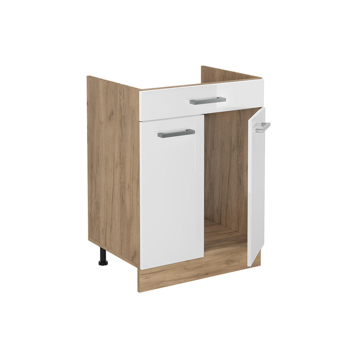 DULAP DE BAZĂ DE BUCĂTĂRIE R-Line, Alb lucios ridicat/Stejar auriu, 60 cm cu sertar стільниця Мармур - stejar miere/alb lucios, compozit lemnos (60/81.6/60cm) - Vicco