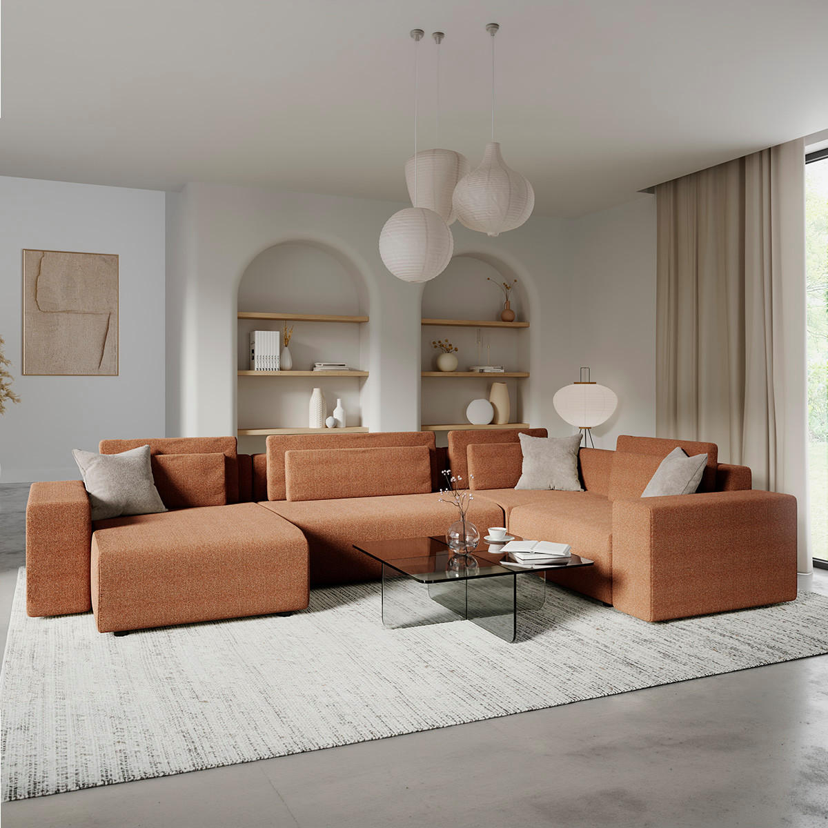 PANORAMASOFA Lorenzo 5 Sitzplätze Orange - Orange, Holz (378/85/236cm) - Petits-meubles