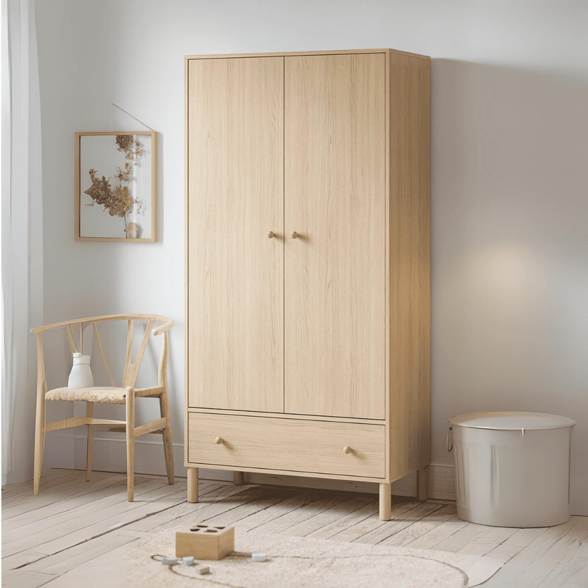 SCHRANK, 2 Türen und 1 Schublade Tela - H185 cm - Eschefarben, Holzwerkstoff (50/185/90cm) - Calicosy