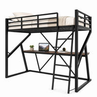 HOCHBETT 90/200 cm aus Metall mit Schreibtisch, LED, Schwarz - Schwarz, Metall (90/200cm) - OKMYHOME