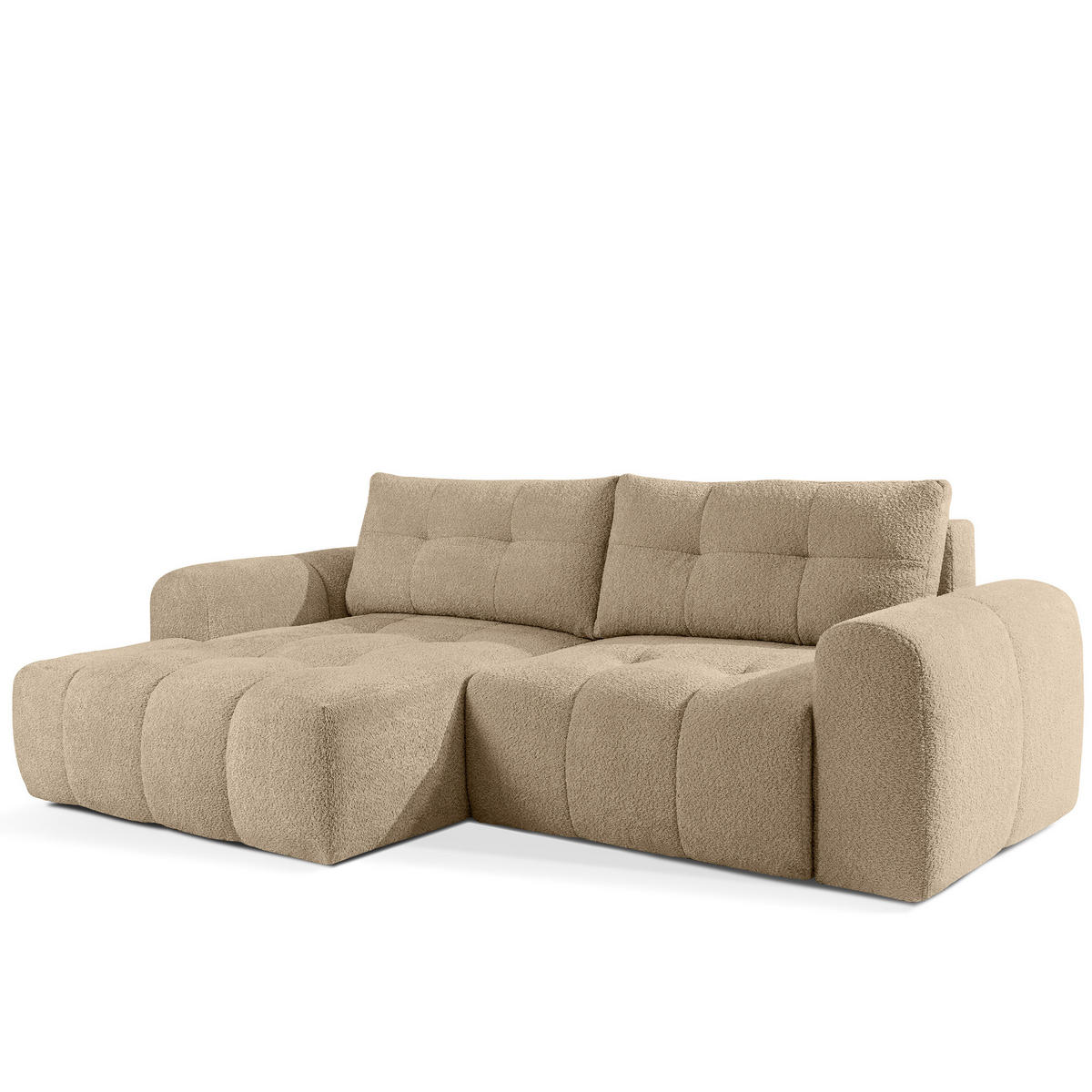 ECKSOFA LINKS RAVIA, Bouclé, Beige - Beige, Holz/Textil (256/104cm) - KONSIMO®