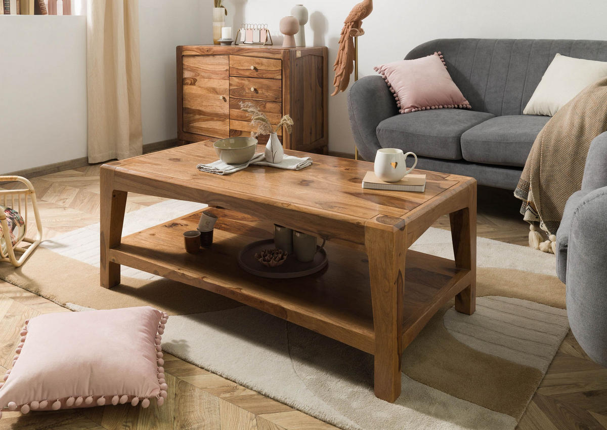 COUCHTISCH Sheesham 115x60x45 braun lackiert ANCONA #101 - Braun, Holz (115/60/45cm) - Massivmoebel24