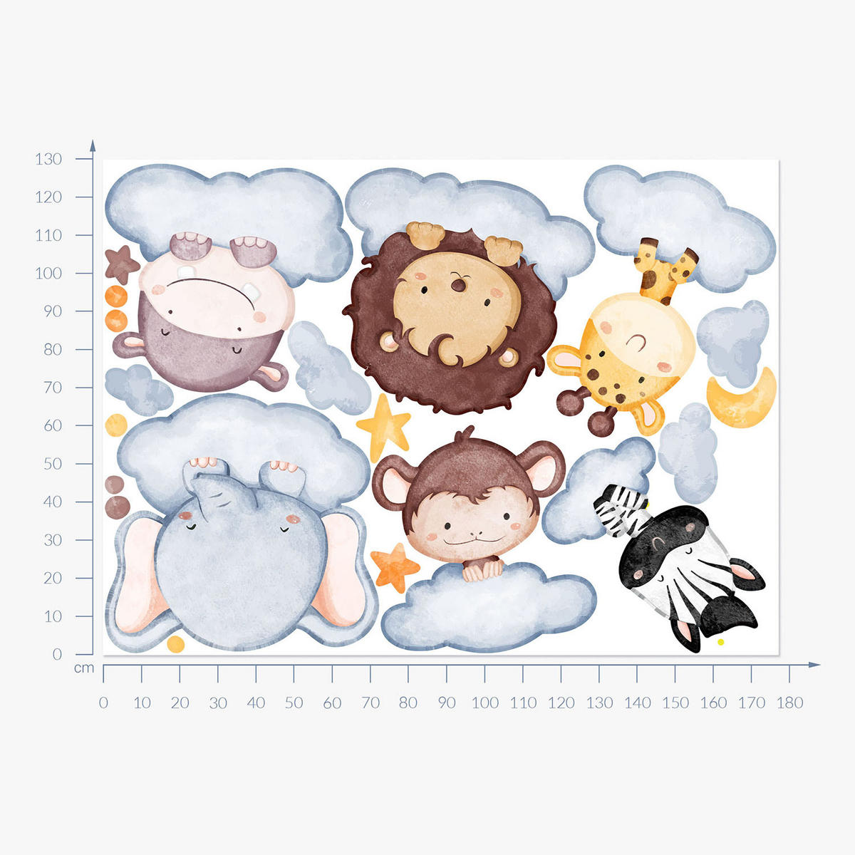 WANDAUFKLEBER 130x177cm - Tiere in den Wolken - Multicolor, Kunststoff (130/177/0.1cm) - Wallfluent