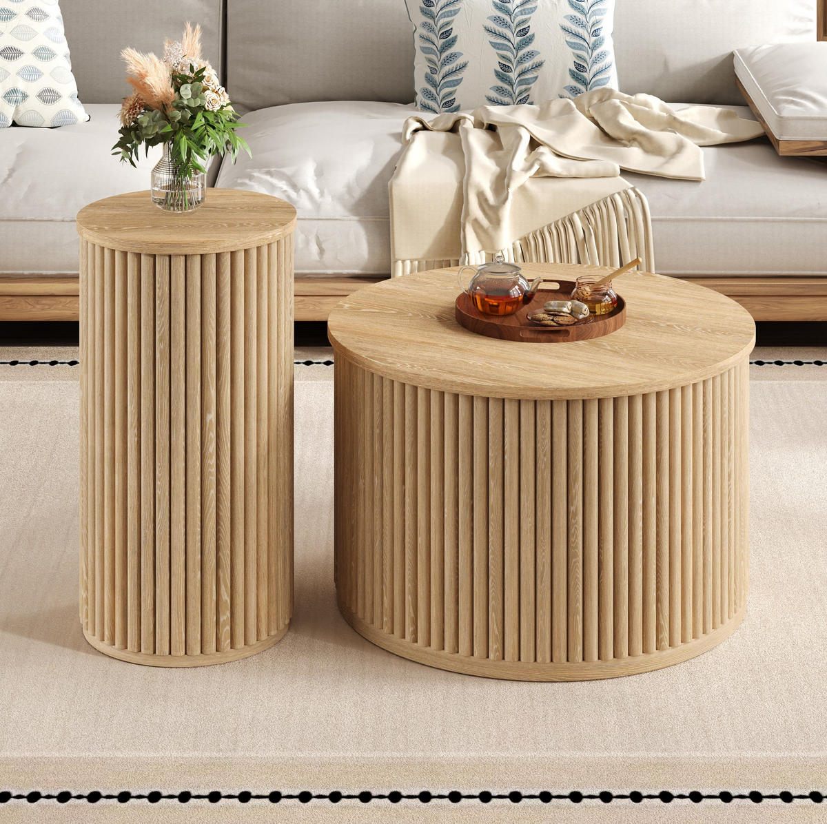 KLUBSKA miza, komplet 60/60/38,5 + 30/30/56 cm MDF naravna - naravne barve, leseni material (60/60/38.5cm) - BEAOK
