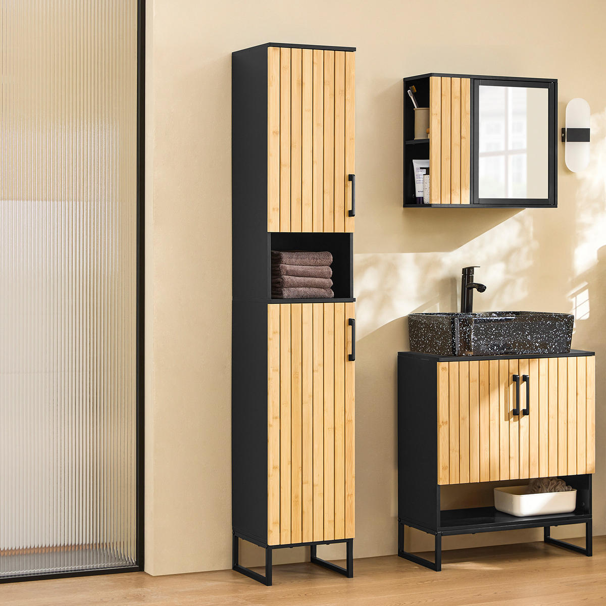 HOCHSCHRANK Schwarz - Schwarz, Holzwerkstoff (30/170/30cm) - SoBuy