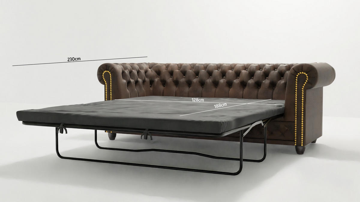 CHESTERFIELD-SOFA 3-sitzer mit Schlaffunktion Flux Dunkelbraun Microfaser Vintageoptik - Dunkelbraun/Braun, Holz/Textil (203/72/86cm) - S-Style Möbel