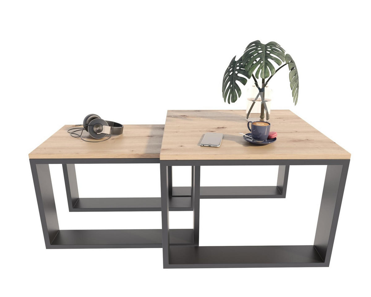 SATZTISCH im Industrie-Stil Artisan Eiche 2er-Set - Eiche Artisan, Holzwerkstoff (59.6/60/43.3cm) - Matkam Möbel