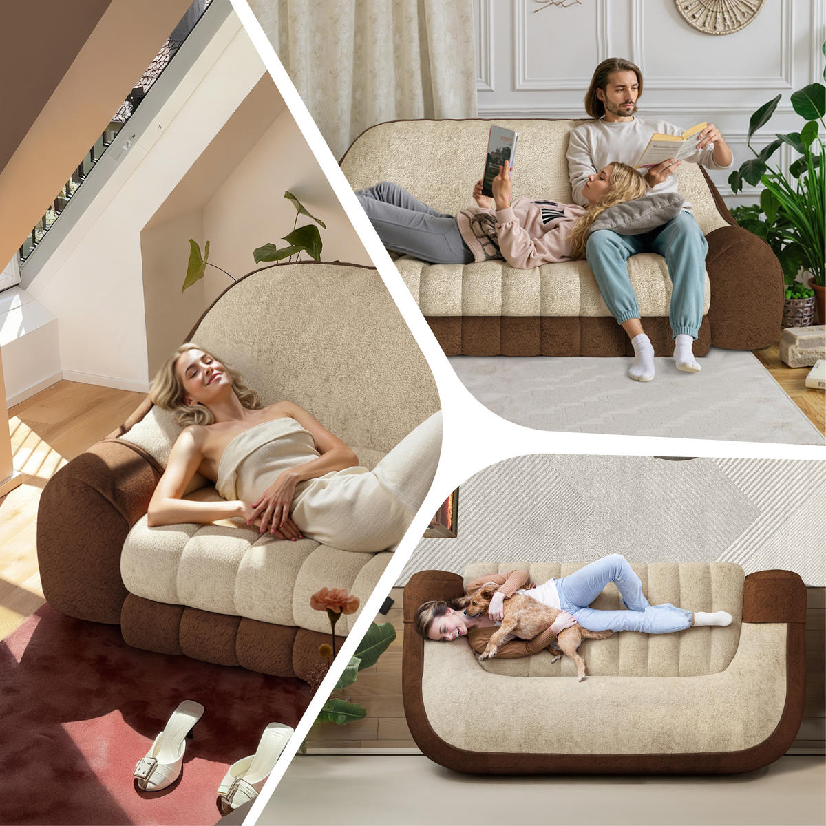 BODENSOFA 198cm Beige - Beige/Braun, Textil (198/78/118cm) - Vercart