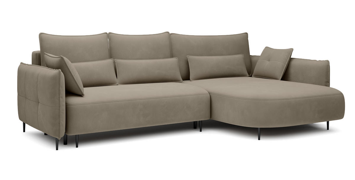 ECKSOFA Oblivio Hellbraun Velours - Hellbraun/Schwarz, Textil/Metall (285/200cm) - Selsey