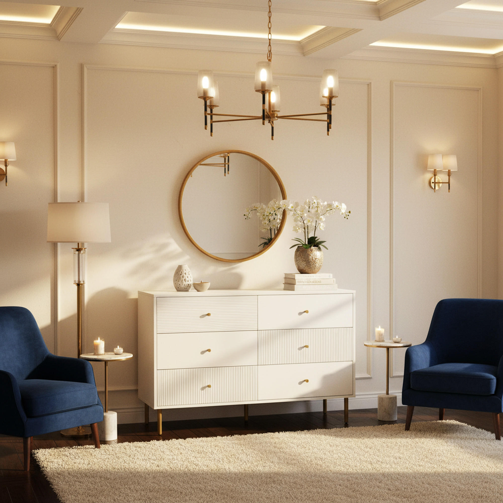 SIDEBOARD mit 6 Schubladen Elegante Kommode Weiß - Weiß, Holzwerkstoff (120/78/40cm) - Urban Meuble