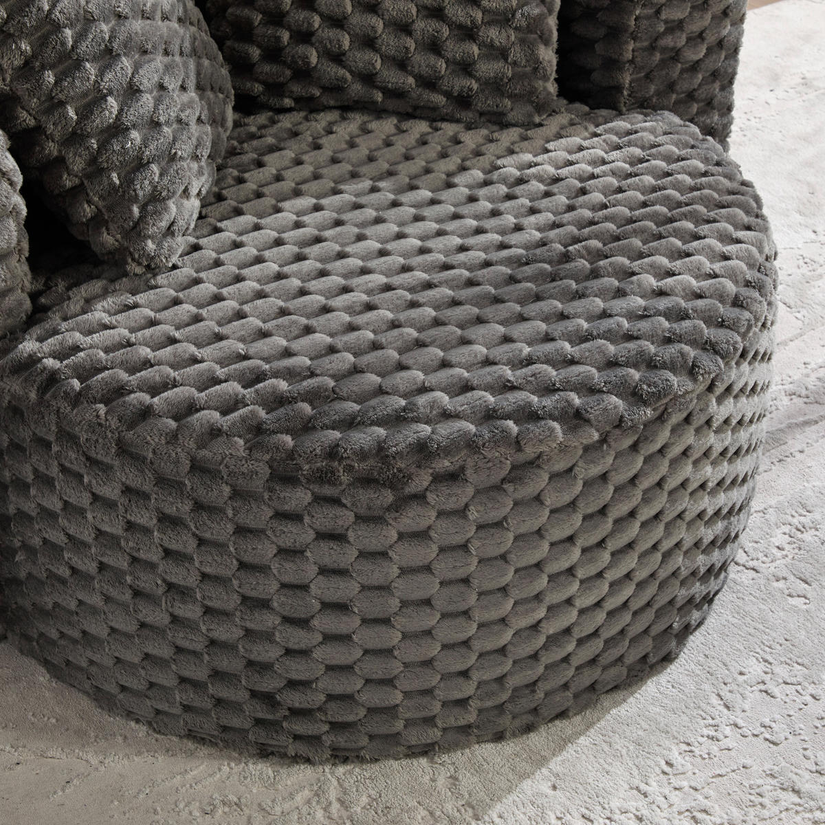 LOUNGESESSEL Mit Hocker Übergroß Rund Komprimiert Ohne Montage - Dunkelgrau, Textil (129/65/116cm) - Urban Meuble