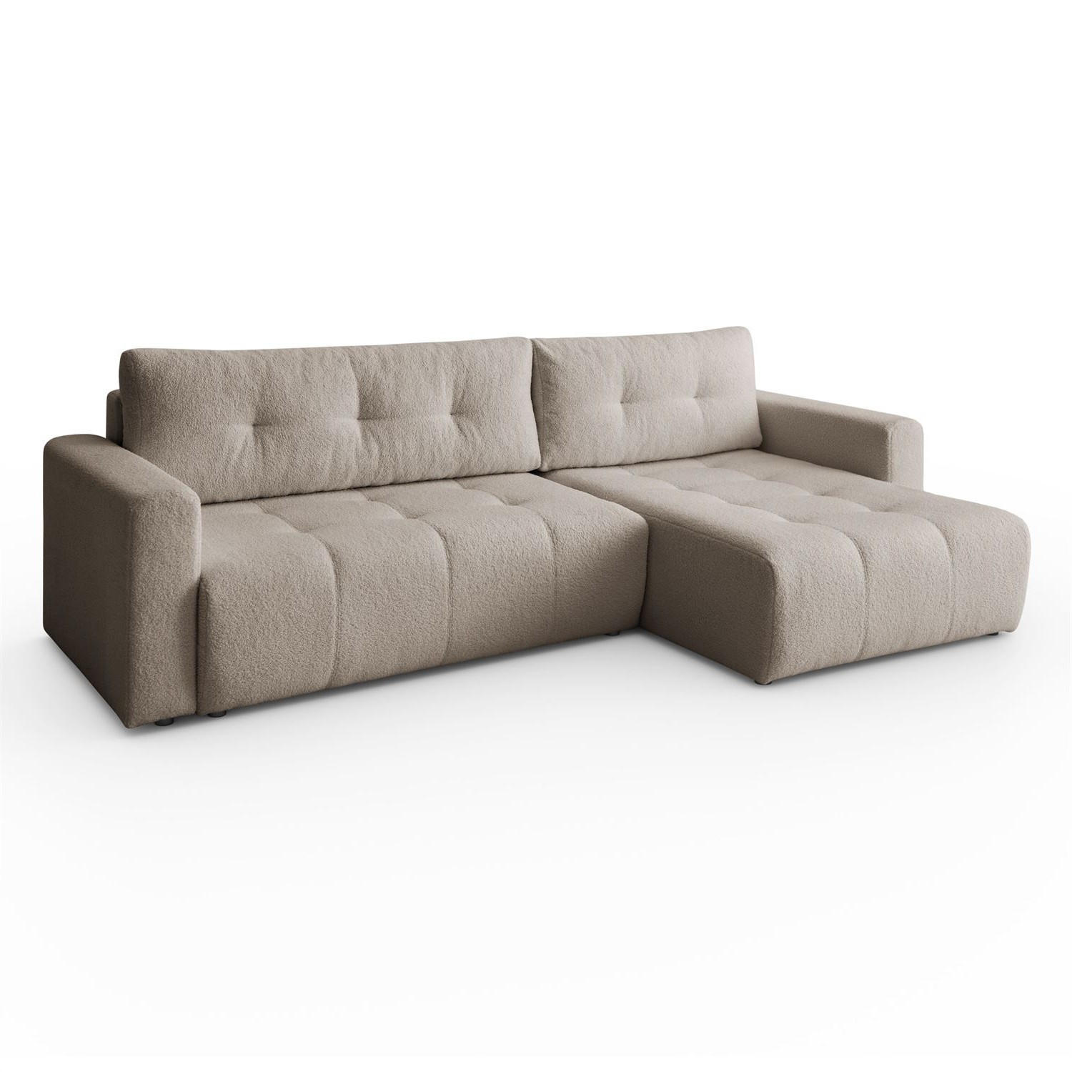 ECKSOFA VIENNA Stil Bettkasten und Funktionalität Bouclé Beige Rechts - Beige, Holz (261/143cm) - Kaiser Möbel