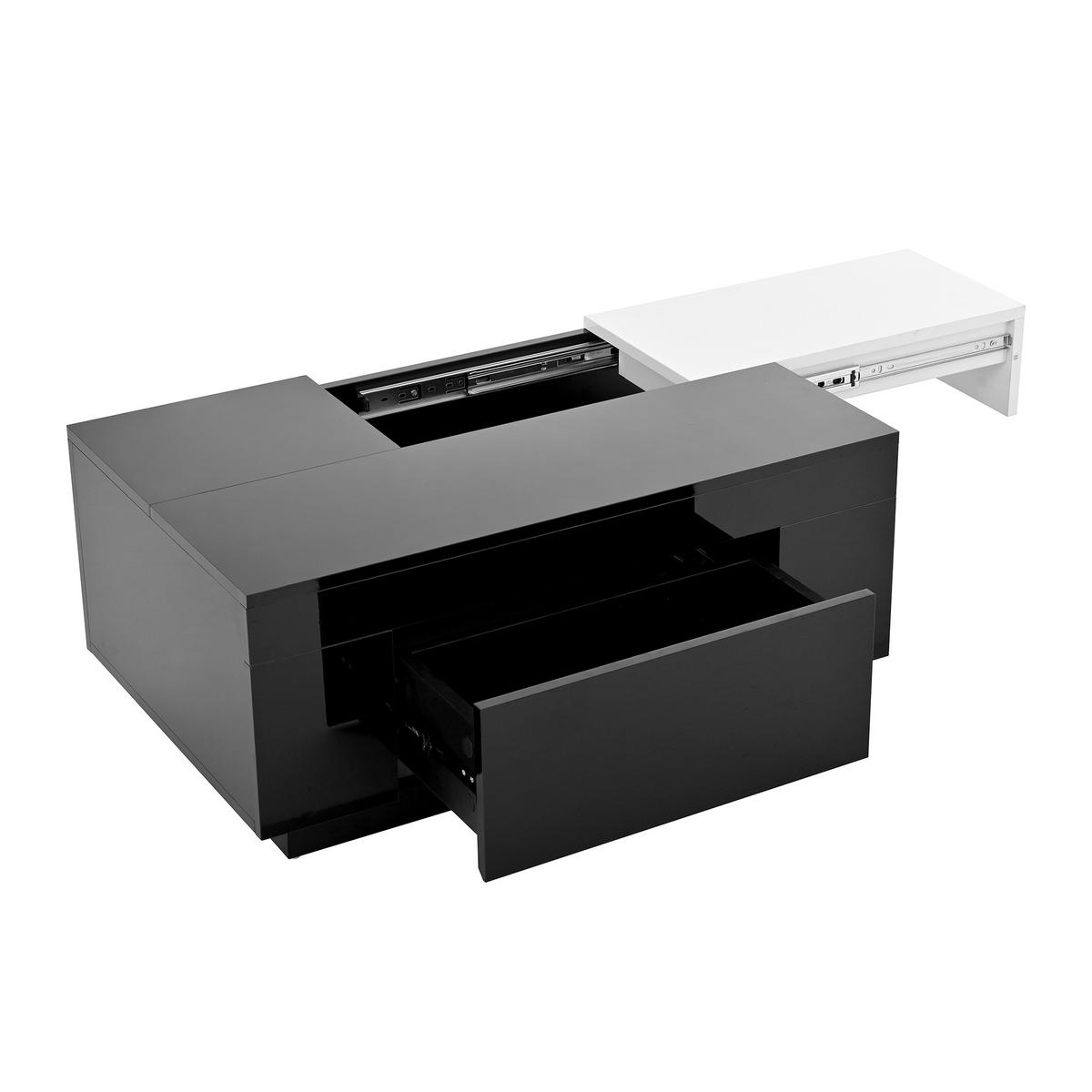 COUCHTISCH 80/50/35.5 cm schwarz höhenverstellbar mit LED-Beleuchtung und ausziehbarer Tischplatte - Schwarz, Holzwerkstoff (80/50/35.5cm) - OKWISH