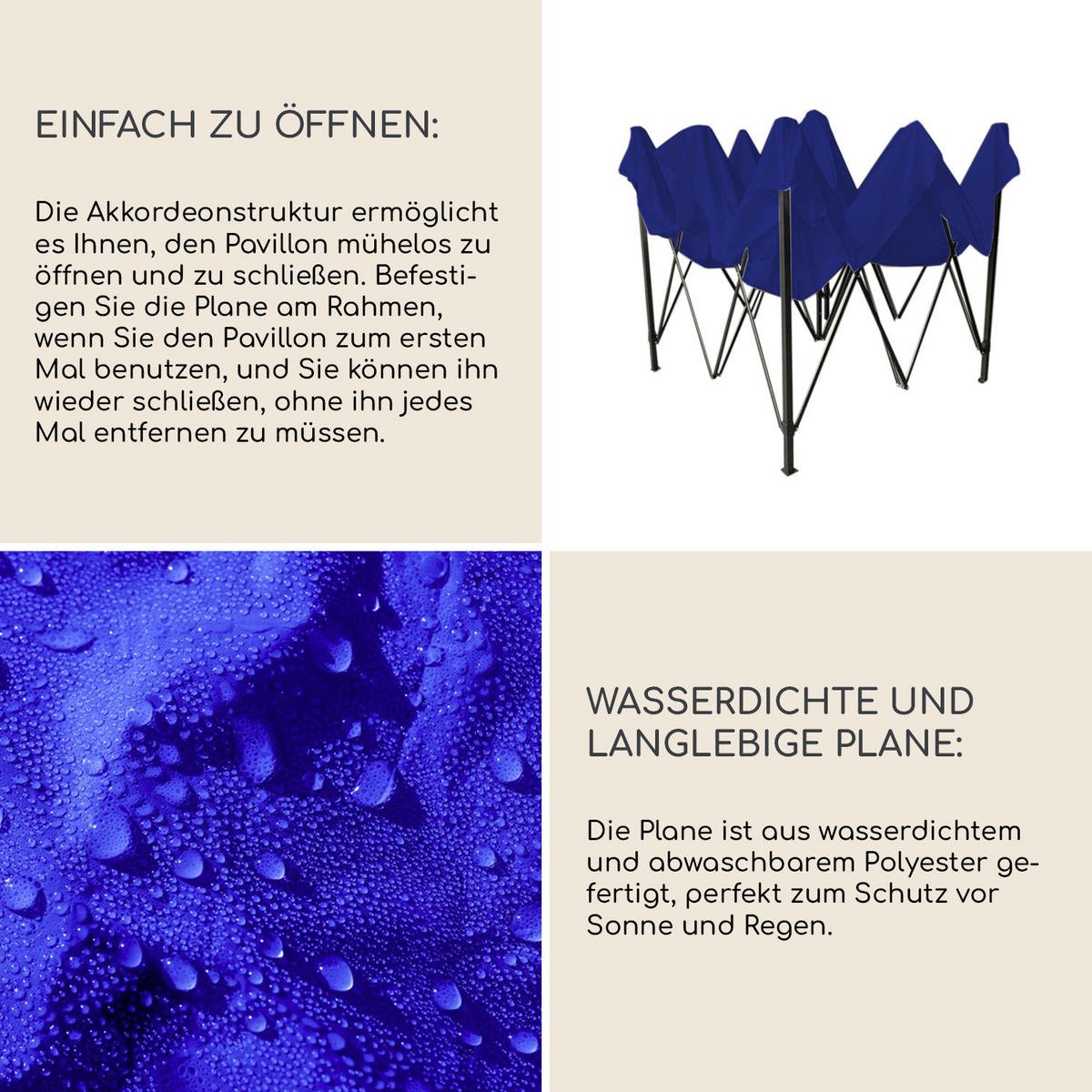 FALTPAVILLON Blau 300/300/310 cm - Blau, Metall (300/310/300cm) - Mobili Rebecca