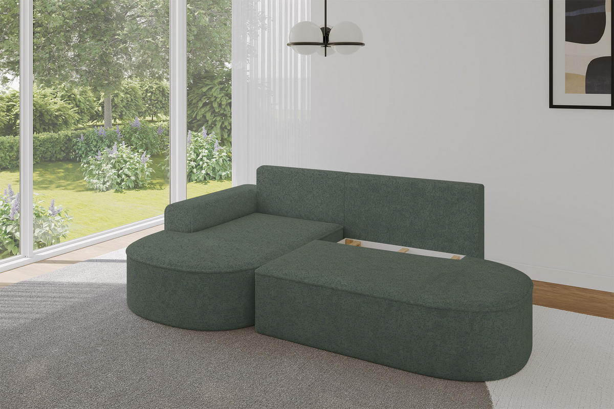 ECKSOFA mit Schlaffunktion und Bettkasten Ottomane Links MARI-L1-S - 283x167x73 cm Grün Tissu - Schwarz/Grün, Holzwerkstoff/Kunststoff (283/167cm) - ALTDECOR