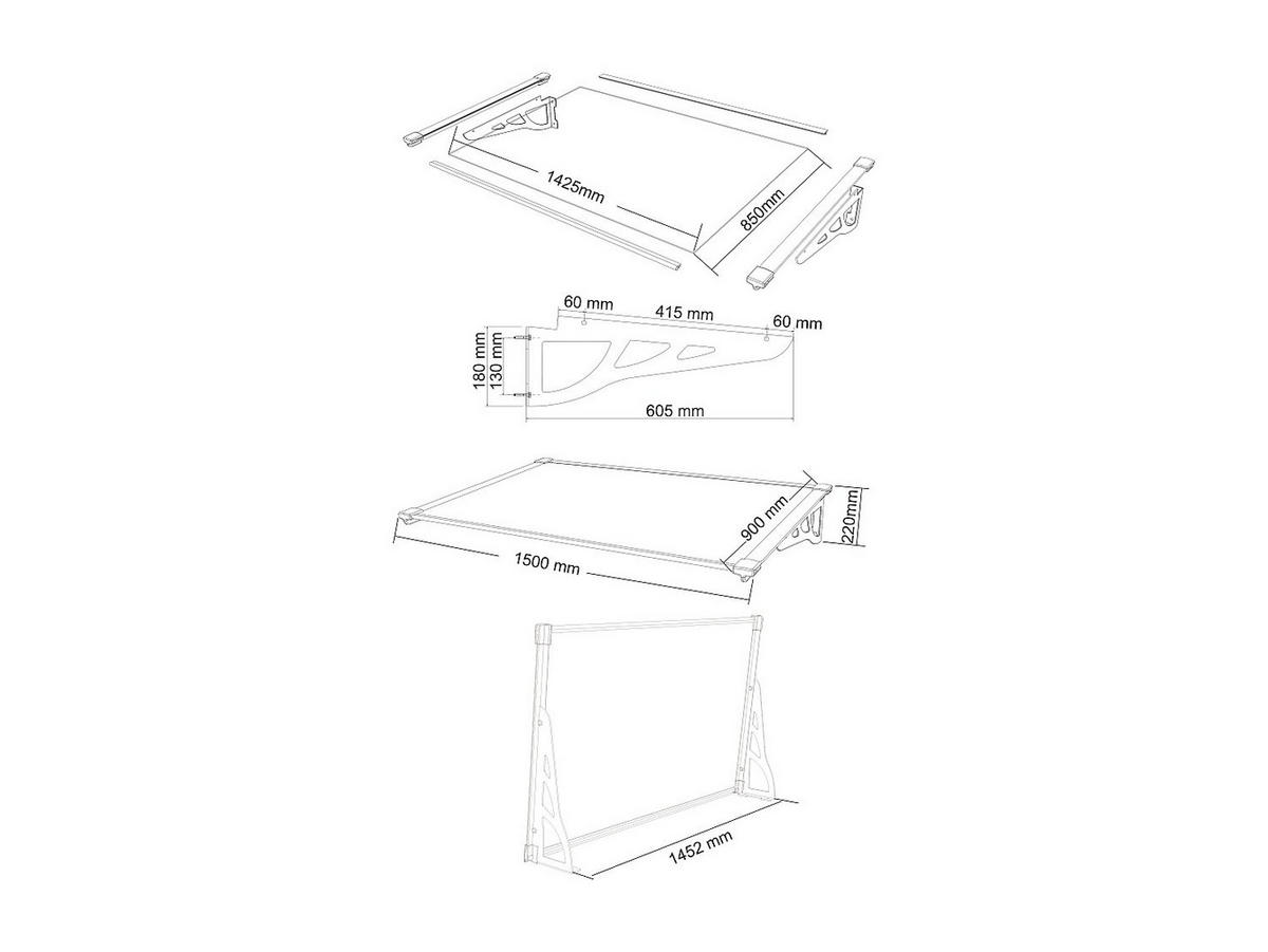 VORDACH - Aluminium - 150 x 90 cm - geneigt - Schwarz - KEPLER - Schwarz, Kunststoff (150/22/90cm) - Vente-Unique