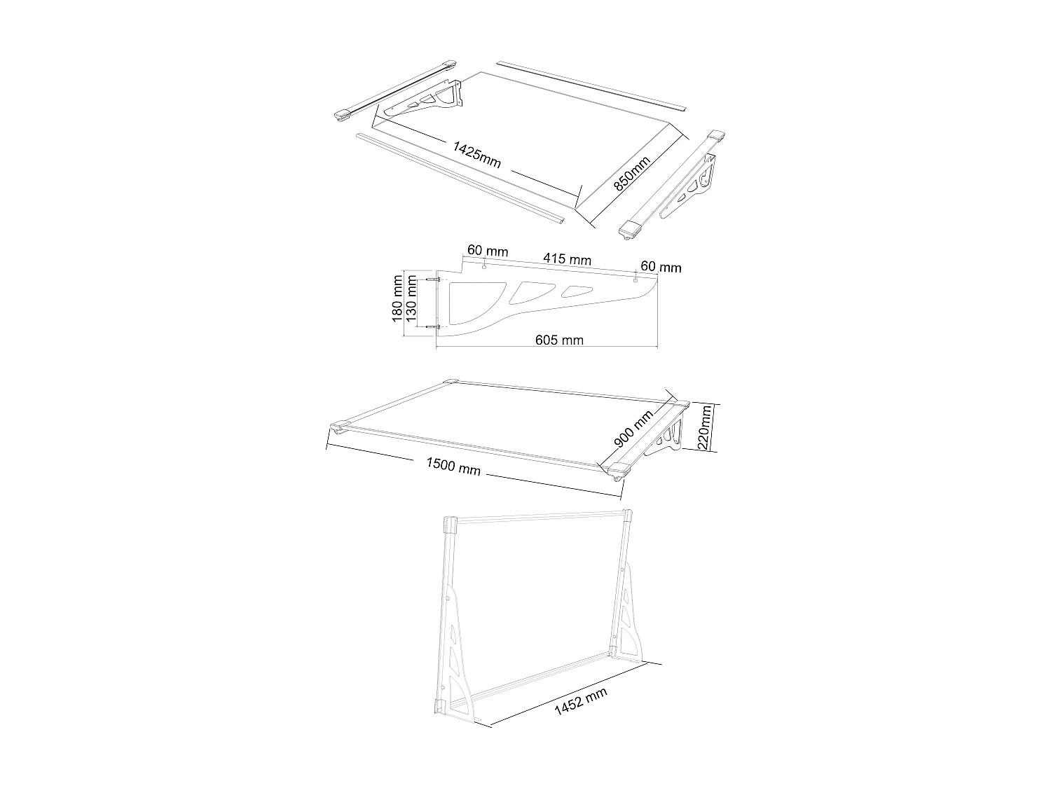 Thumbnail - Vente-Unique Markise, Grau, Kunststoff, Uni, Rechteckig, 150x22x90 cm, Aufbewahrung & Schutzhüllen, Geräteschuppen-Zubeh...