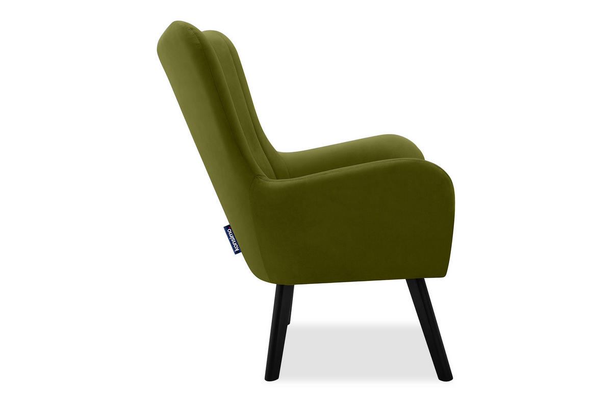 OHRENSESSEL GADI Velourstoff, Olive - Schwarz/Olivgrün, Holz/Textil (76/100/78cm) - KONSIMO®