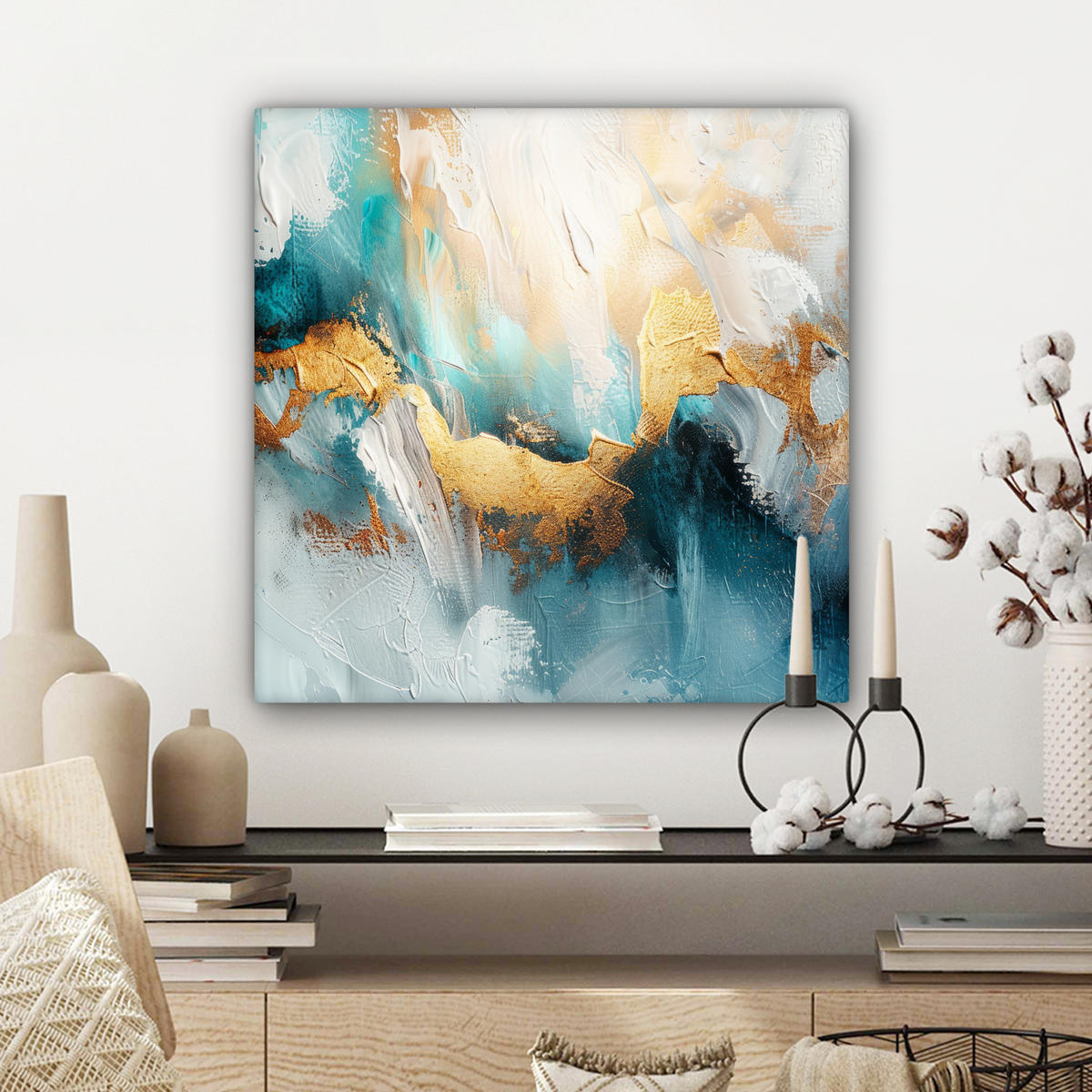 LEINWANDBILD Abstrakt - Kunst - Gold - Blau 50x50 cm - Petrol, Textil (50/50cm) - MuchoWow