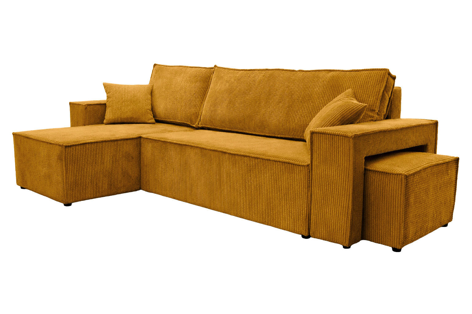 ECKSOFA Mit Schlaffunktion Und Pouf, Cordstoff Poso, Senffarbe, Links, Best L Mit Pouf - Gelb, Holz (244/145cm) - Kaiser Möbel