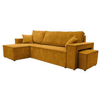 ECKSOFA Mit Schlaffunktion Und Pouf, Cordstoff Poso, Senffarbe, Links, Best L Mit Pouf - Gelb, Holz (244/145cm) - Kaiser Möbel