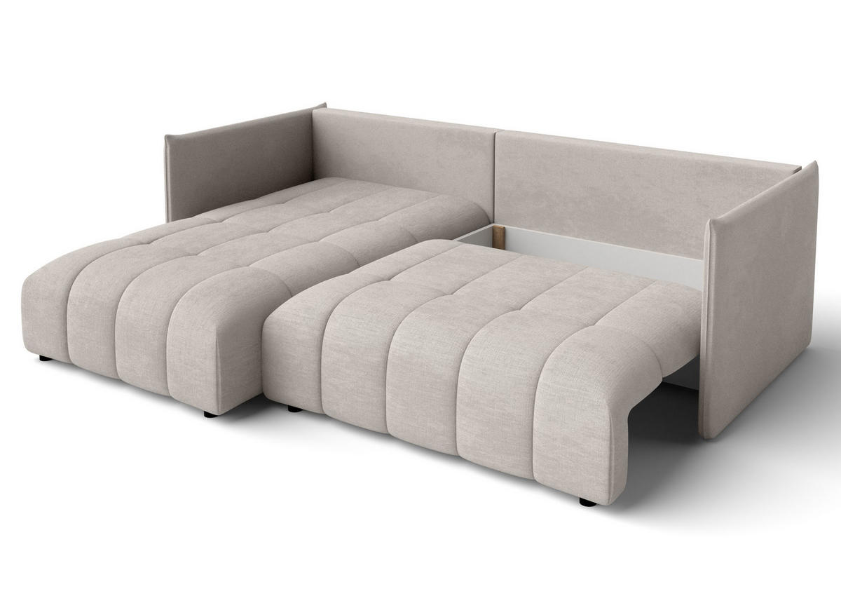 ECKSOFA L Form Gaziante Beige 245/182/83 cm – mit Bettkasten - Beige/Schwarz, Kunststoff/Textil (245/182cm) - AX Living