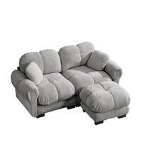 ECKSOFA DE-34384 L-Form mit Ottoman und Steppdesign Hellgrau - Hellgrau, Textil (149/190cm) - ComfortXL