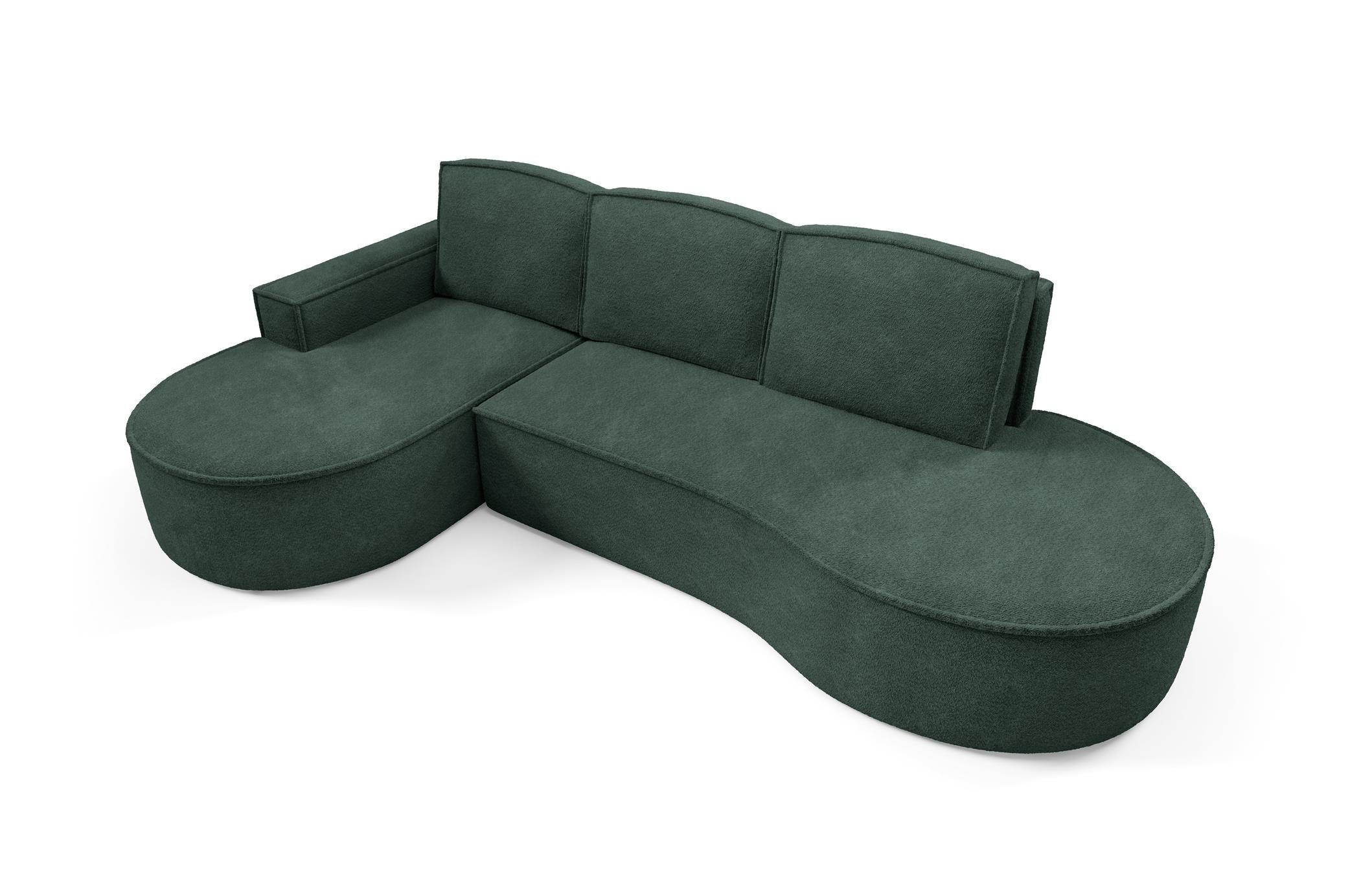 ECKSOFA Flow Grün, mit Schlaffunktion und Kissen in Abriamo Stoff, linke seite - Grün, Holzwerkstoff/Textil (277/157cm) - Bettso