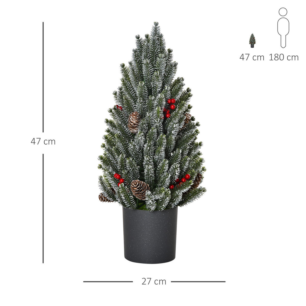 WEIHNACHTSBÄUME 27/27/47 cm grün aus Kunststoff mit Schneeoptik, Beeren und Zapfen - Grün, Kunststoff (47cm) - OKWISH