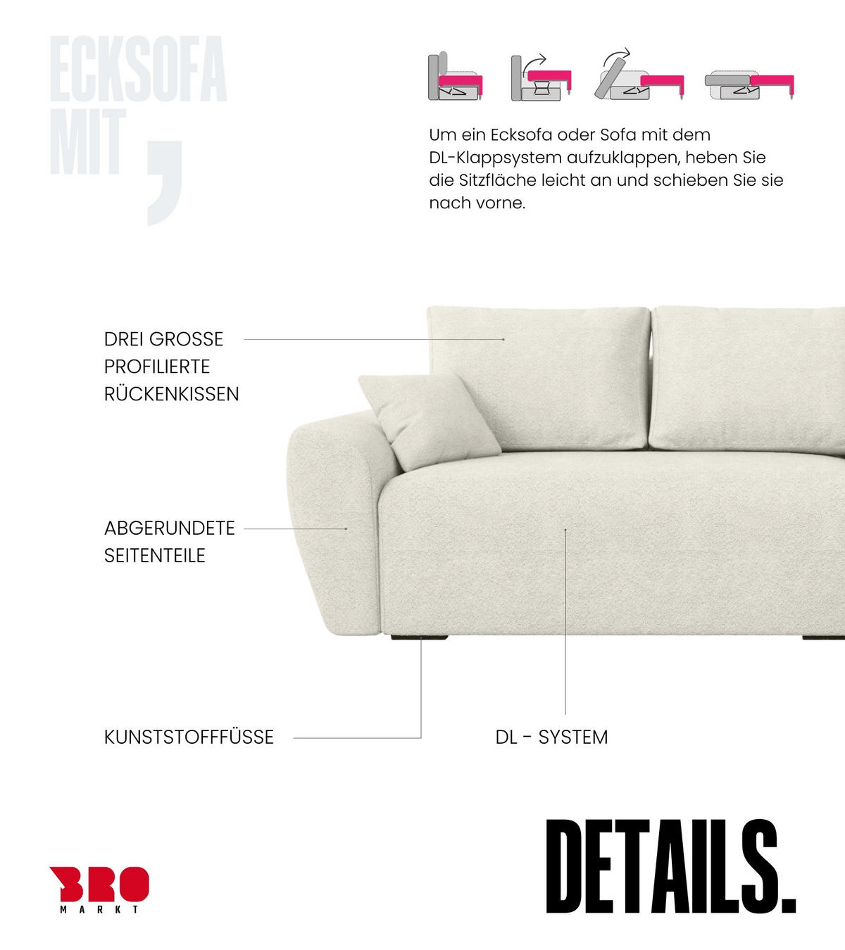 ECKSOFA Rotterdam mit Schlaffunktion Beige Bouclé - Beige, Textil (238/141cm) - Bromarkt