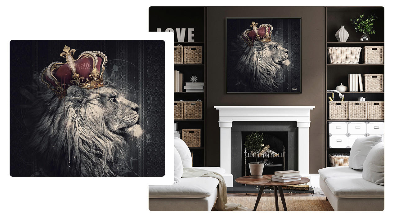 Wandgeslatung im Wohnzimmer - Pop-Art Kunstdruck, Löwe mit Krone