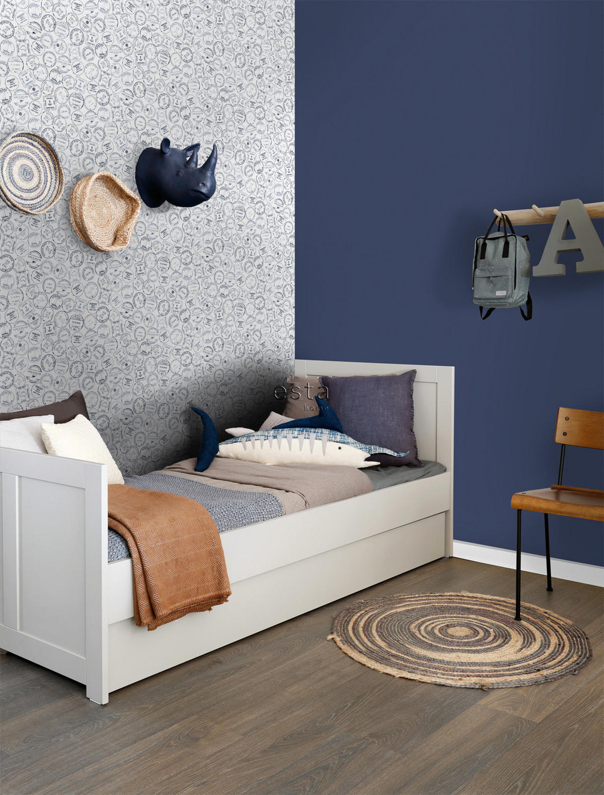 TAPETE australische Surf-Stempel 53 cm x 10.05 m - Blau, Papier (53/1000cm) - ESTAhome