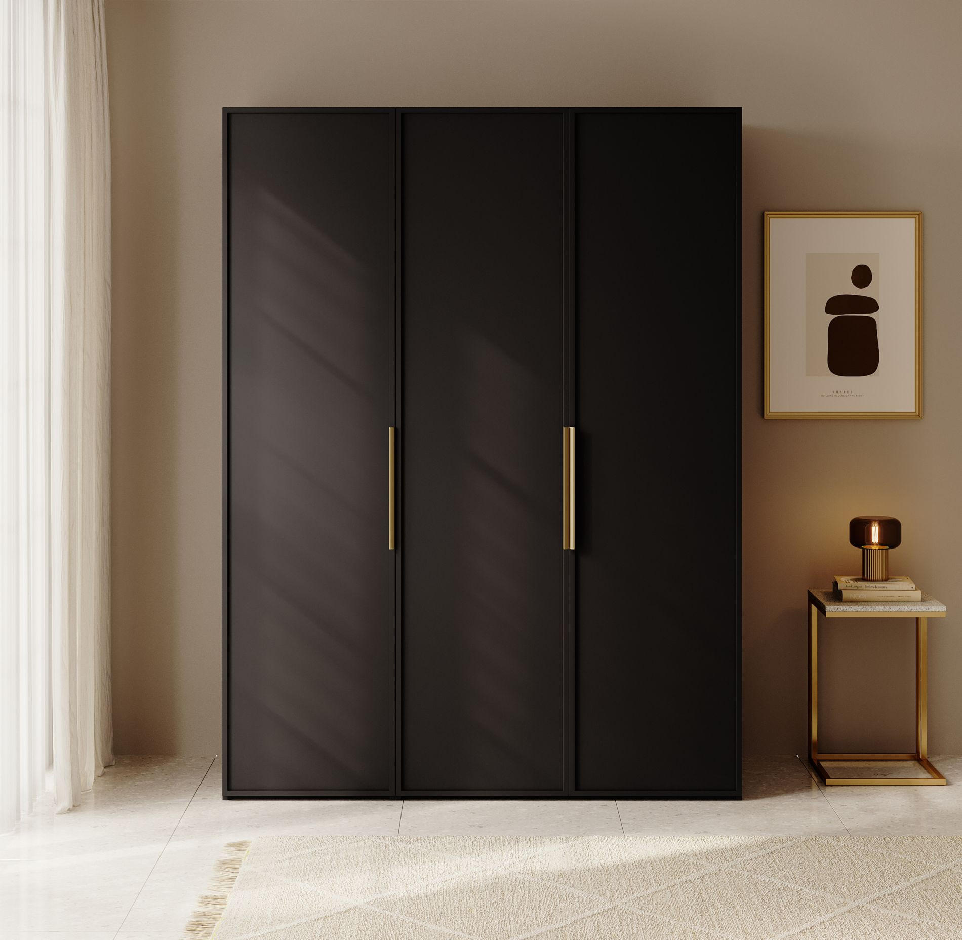 KLEIDERSCHRANK Frame Schwarz 150 cm - Goldfarben/Schwarz, Holzwerkstoff/Metall (150/200.5/57cm) - Selsey