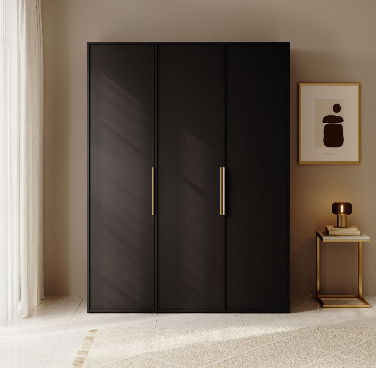 KLEIDERSCHRANK Frame Schwarz 150 cm - Goldfarben/Schwarz, Holzwerkstoff/Metall (150/200.5/57cm) - Selsey