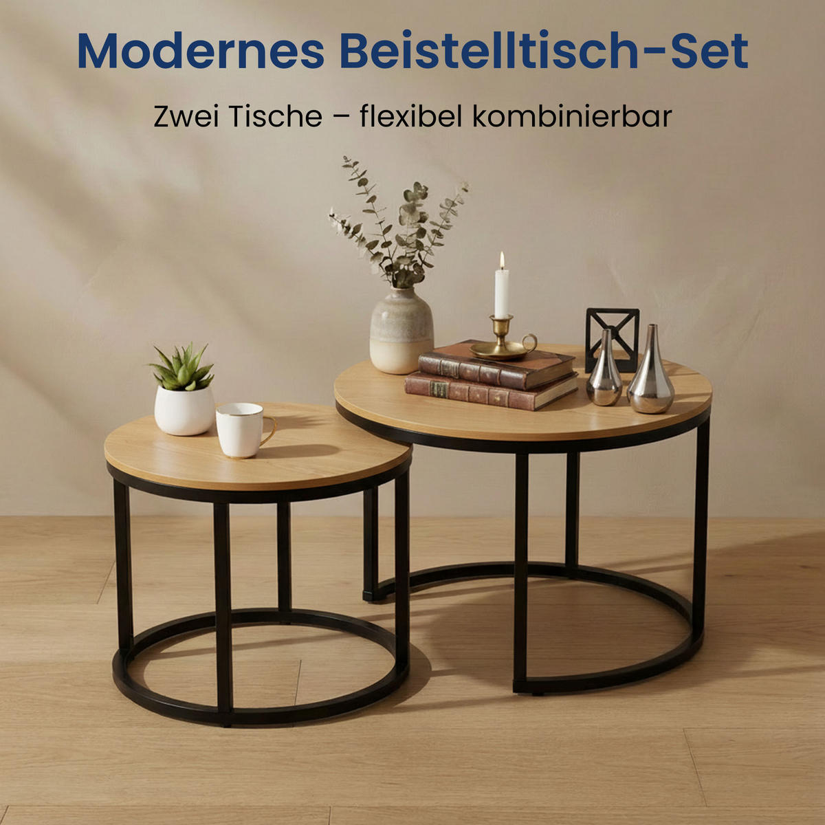 SADA 2 konferenčních stolků, kulatý, světlý dub - světle hnědá, kompozitní dřevo (50/50/42.5cm) - Home Collective