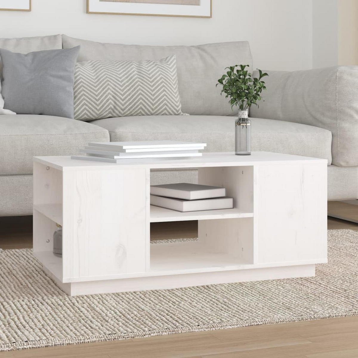 COUCHTISCH Weiß 90x49x40,5 cm Massivholz Kiefer - Weiß, Holz (90/49/40.5cm) - furnicato
