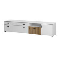 TV-LOWBOARD weiß matt, Eiche 200 cm, Flat-TV Unterschrank mit Soft-Close - Eichefarben/Schwarz, Holzwerkstoff/Kunststoff (200/44/42cm) - Furn.Design