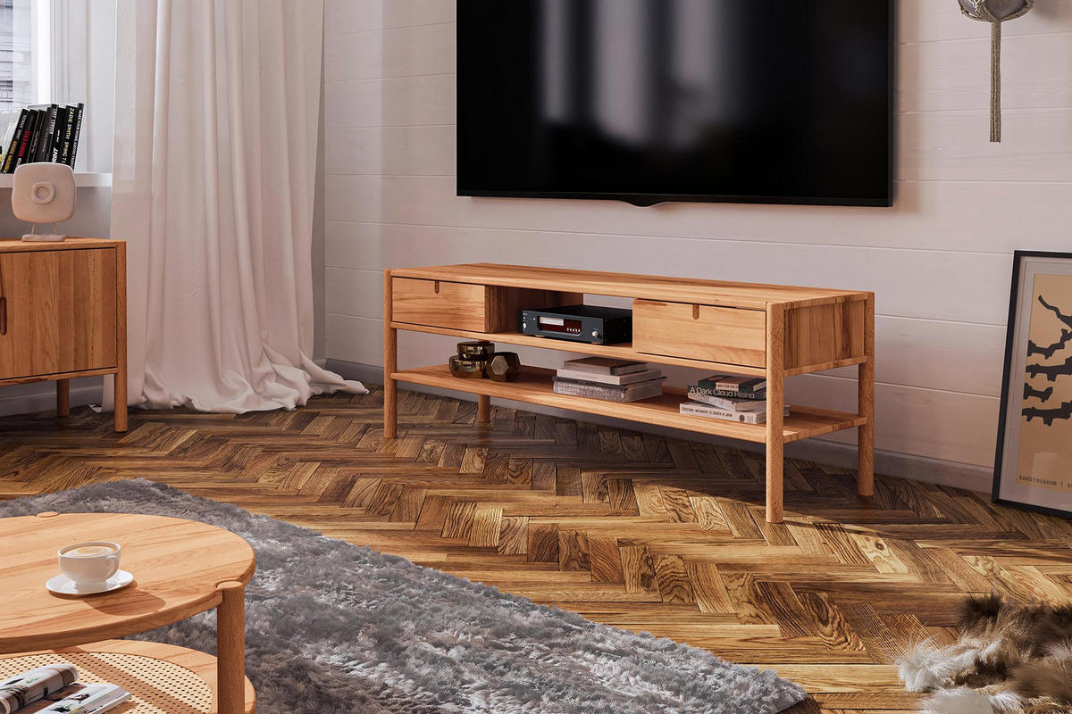 TV-SCHRANK INA Kernbuche - Creme, Holz (160/59/46cm) - byoak