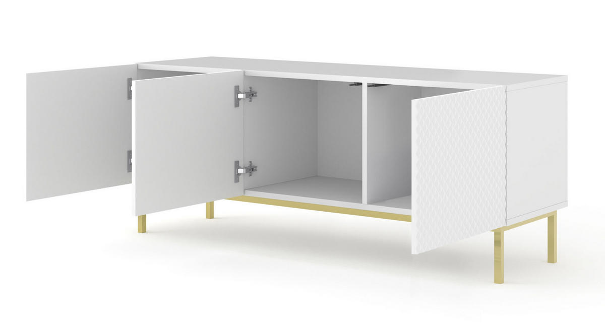 TV LOWBOARD Weiß, Weiß Hochglanz, Gold 150/58/42 - Weiß Hochglanz/Weiß, Holzwerkstoff (150/58/42cm) - RAUMHIRSCH FURNITURE