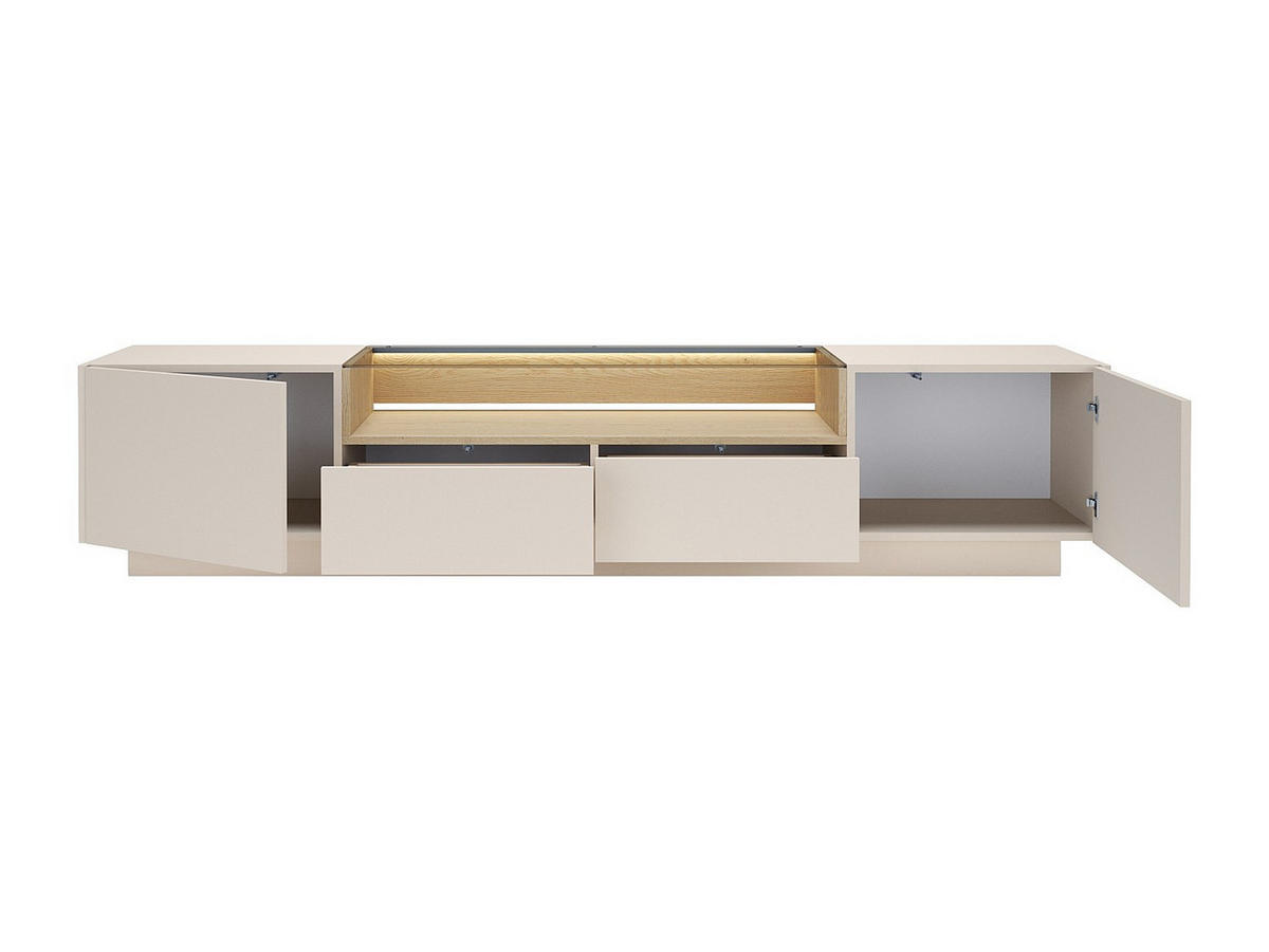 TV-BOARD - 203 cm x 39.5 cm - glas - beige, naturfarben hell Alivento - Beige/Naturfarben, Glas/Holz (203/43.4/39.5cm) - Vente-Unique