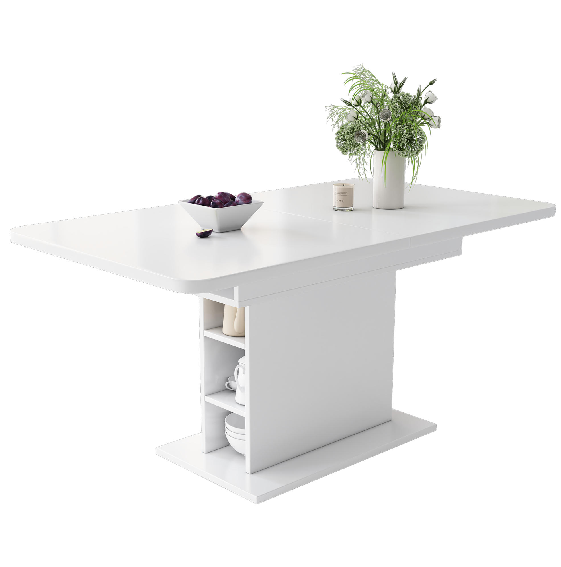 AUSZIEHTISCH in Weiß mit Stauraum – platzsparender Esstisch mit Metallgestell - Weiß, Holzwerkstoff (130/70/75cm) - BEAOK