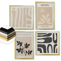 WANDBILDER 4er Set - 50x50 cm & 40x60 cm Goldrahmen - Stilvolle Pflanzenmuster in Beige und Schwarz - Goldfarben, Kunststoff (50/50cm) - ArtPrintCave