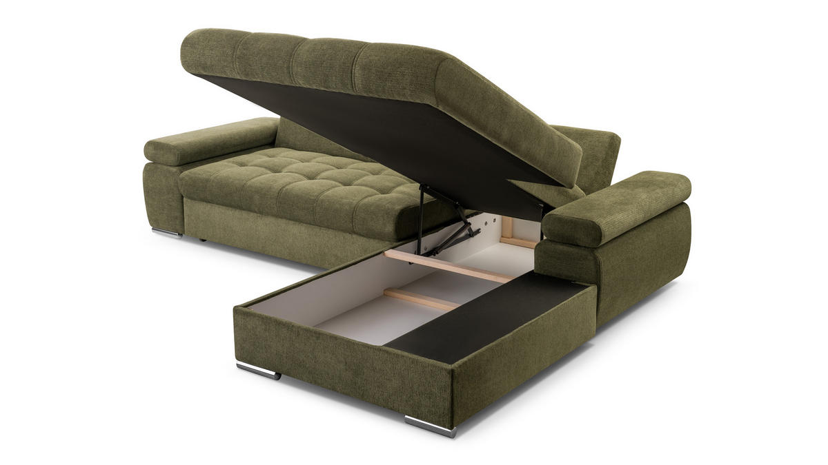 ECKSOFA SANDRO Grün Geflochtener Stoff mit Schlaffunktion - Grün, Holz (277/201cm) - MASSENO