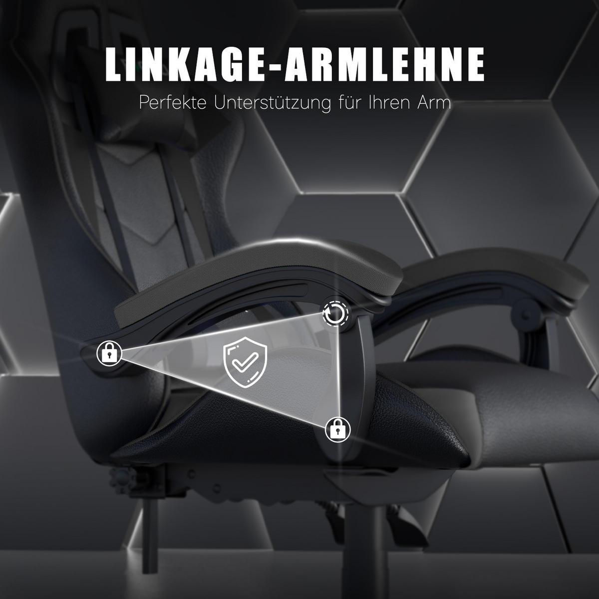 GAMINGSTUHL Schwarz ergonomisch - Schwarz, Leder (29/59/79cm) - Rattrix