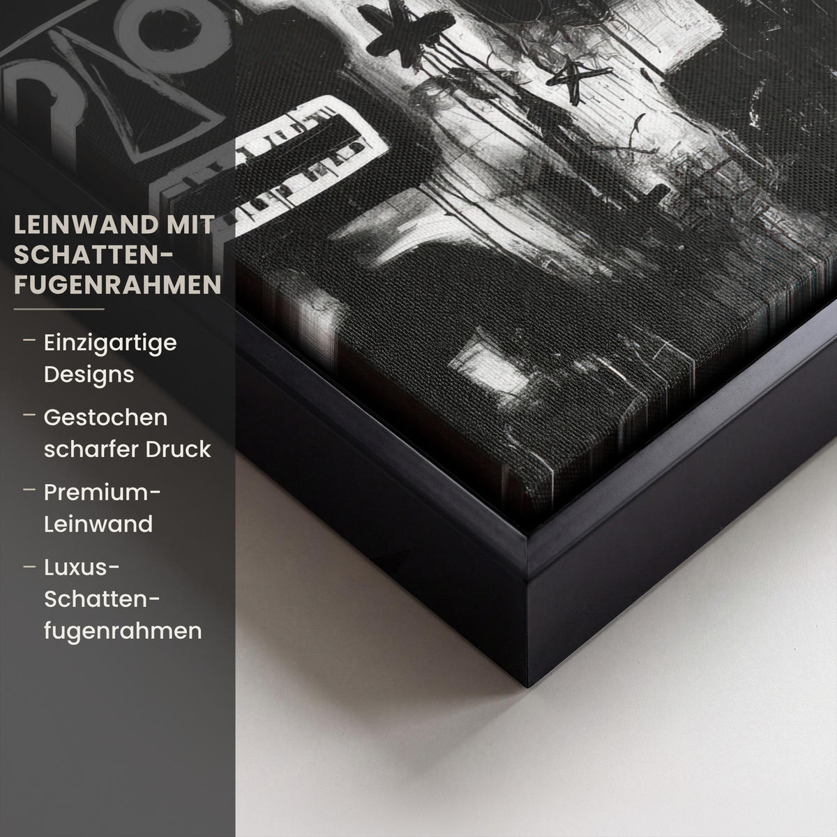 LEINWAND Bilder mit Rahmen - Malerei - Figuren - Schwarz - Abstrakt - 30x20 - Schwarz, Textil (30/20cm) - MuchoWow