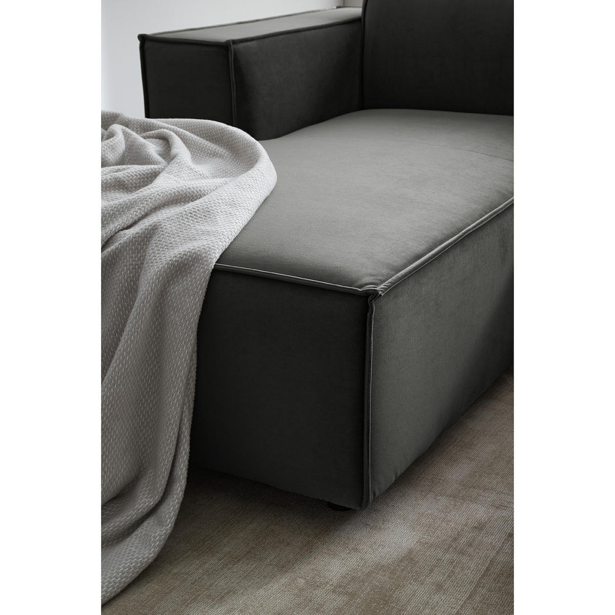 ECKSOFA mit Longchair - Schwarz/Grau, Kunststoff/Textil (260/177cm) - home24