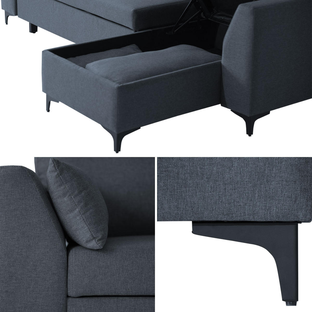 ECKSOFA LOGAN Grau 3 Plätze - Grau, Textil (145/236cm) - Happy Garden