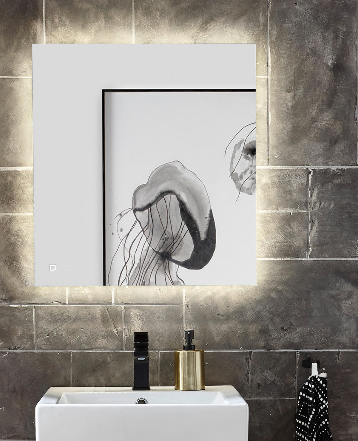 BADSPIEGEL mit LED Beleuchtung und Touchschalter 60 cm - Weiß, Glas (60/65/3cm) - Furn.Design